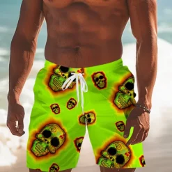 Outlet OUKU Men's Skull Halloween Costumes Swim Trunks Swim Shorts Board Shorts Mid Waist Fashion Streetwear Designer Casual Daily Holiday Pocket Elastic Waist 3D Print Designer Clothing Apparel