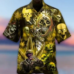 Sale OUKU Men's Skull Halloween Costumes Shirt Button Up Shirt Short Sleeve Fashion Designer Casual Casual Daily Beach Spring & Summer Turndown 3D Button-Down Yellow Blue Purple Green