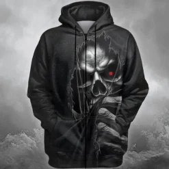 Online OUKU Men's Skull Hoodie Hoodies Sweatshirt Punk Fashion Long Sleeve Crew Neck Fall Winter Designer Black