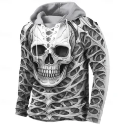 Hot OUKU Men's Skull Hoodies Exaggerated Cool Long Sleeve Hooded Holiday Streetwear White Blue Drawstring 3D Print Fall Winter Designer