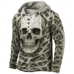 Hot OUKU Men's Skull Hoodies Exaggerated Cool Long Sleeve Hooded Holiday Streetwear White Blue Drawstring 3D Print Fall Winter Designer
