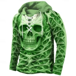 Hot OUKU Men's Skull Hoodies Exaggerated Cool Long Sleeve Hooded Holiday Streetwear White Blue Drawstring 3D Print Fall Winter Designer