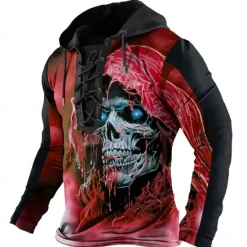 New OUKU Men's Skull Hoodies Fashion Cool Long Sleeve Hooded Yellow Red Drawstring Fall Winter Designer
