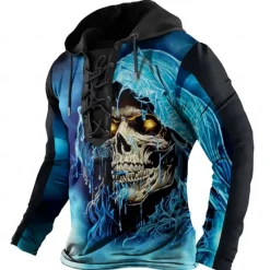 New OUKU Men's Skull Hoodies Fashion Cool Long Sleeve Hooded Yellow Red Drawstring Fall Winter Designer