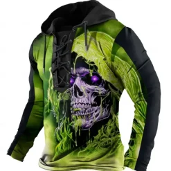 New OUKU Men's Skull Hoodies Fashion Cool Long Sleeve Hooded Yellow Red Drawstring Fall Winter Designer
