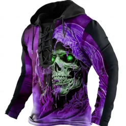 New OUKU Men's Skull Hoodies Fashion Cool Long Sleeve Hooded Yellow Red Drawstring Fall Winter Designer