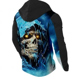 New OUKU Men's Skull Hoodies Fashion Cool Long Sleeve Hooded Yellow Red Drawstring Fall Winter Designer