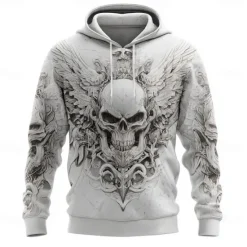 Discount OUKU Men's Skull Hoodies Sweatshirt Cool Party Long Sleeve Crew Neck Club Streetwear White 1 White 2 Drawstring Fall Winter Designer