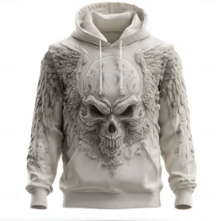 Discount OUKU Men's Skull Hoodies Sweatshirt Cool Party Long Sleeve Crew Neck Club Streetwear White 1 White 2 Drawstring Fall Winter Designer