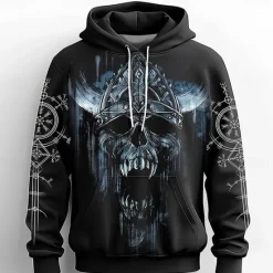 Hot OUKU Men's Skull Hoodies Sweatshirt Fashion Cool Long Sleeve Crew Neck Party Holiday Streetwear Black Blue Drawstring Fall Winter Designer