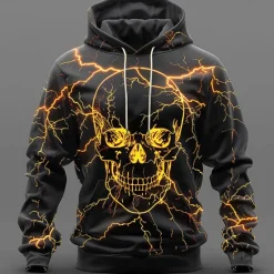 Online OUKU Men's Skull Hoodies Sweatshirt Fashion Cool Long Sleeve Crew Neck Party Holiday Streetwear Yellow Purple Drawstring Fall Winter Designer