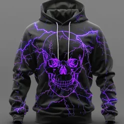 Online OUKU Men's Skull Hoodies Sweatshirt Fashion Cool Long Sleeve Crew Neck Party Holiday Streetwear Yellow Purple Drawstring Fall Winter Designer