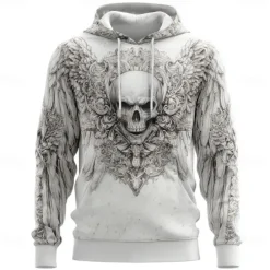 New OUKU Men's Skull Hoodies Sweatshirt Cool Party Long Sleeve Crew Neck Club Streetwear Black White Drawstring Graphic Fall Winter Designer