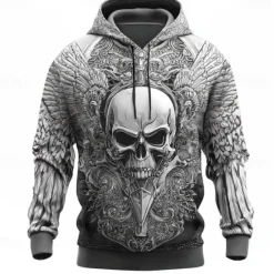 New OUKU Men's Skull Hoodies Sweatshirt Cool Party Long Sleeve Crew Neck Club Streetwear Black White Drawstring Graphic Fall Winter Designer