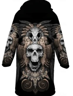 Online OUKU Men's Skull Indian Winter Coat Fleece Jacket Coat Warm Breathable Comfortable Streetwear Ethnic Style Vintage Style Sports & Outdoor Daily Wear Going out Zipper Pocket Print Fall & Winter Hoodie Long