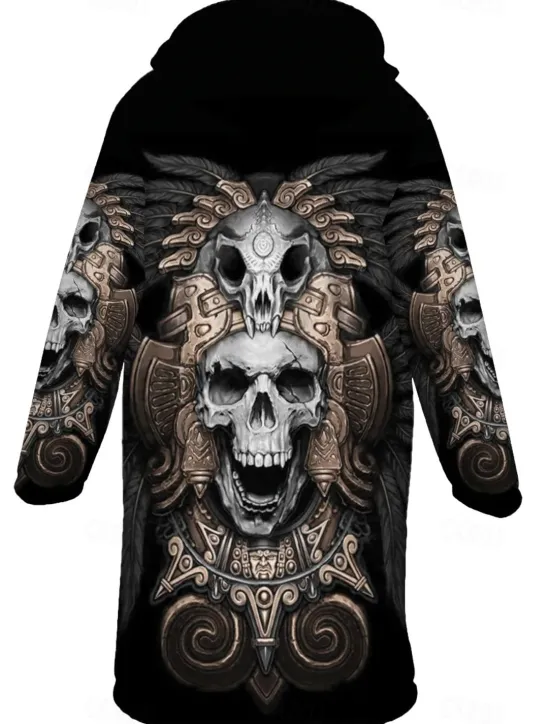 Online OUKU Men's Skull Indian Winter Coat Fleece Jacket Coat Warm Breathable Comfortable Streetwear Ethnic Style Vintage Style Sports & Outdoor Daily Wear Going out Zipper Pocket Print Fall & Winter Hoodie Long