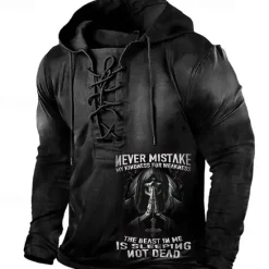 Hot OUKU Men's Skull Letter Graphic Prints Hoodie Hoodies Sweatshirt Streetwear Designer Long Sleeve Hooded Casual Daily Sports Lace up Print Spring & Fall Designer Black