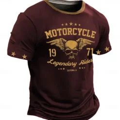 Outlet OUKU Men's Skull Motorcycle T Shirt Short Sleeve T shirt 3D Print Crew Neck Shirt Retro Vintage Western Style Street Casual Bar Black Red Blue Spring & Summer Clothing Apparel S M L XL 2XL 3XL