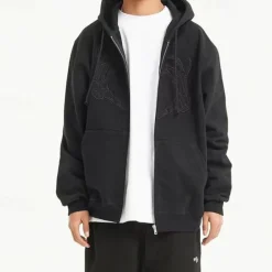 OUKU Men's Skull Print Hoodie Hoodies Sweatshirt Streetwear Cool Long Sleeve Hooded Casual Going out Black And White Black Zipper Pocket Winter Fall & Winter Designer