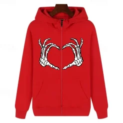 OUKU Men's Skull Print Hoodie Hoodies Sweatshirt Streetwear Cool Long Sleeve Hooded Casual Going out Black And White Black Zipper Pocket Winter Fall & Winter Designer