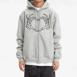 OUKU Men's Skull Print Hoodie Hoodies Sweatshirt Streetwear Cool Long Sleeve Hooded Casual Going out Black And White Black Zipper Pocket Winter Fall & Winter Designer