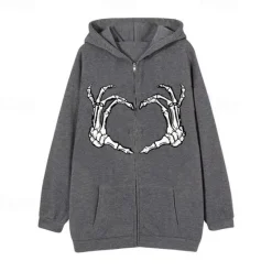 OUKU Men's Skull Print Hoodie Hoodies Sweatshirt Streetwear Cool Long Sleeve Hooded Casual Going out Black And White Black Zipper Pocket Winter Fall & Winter Designer