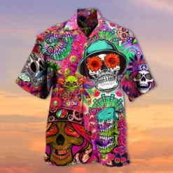 Outlet OUKU Men's Skull Shirt Summer Hawaiian Shirt Camp Collar Shirt Short Sleeve Shirt Turndown Hawaiian Designer Casual Outdoor Street Casual Red Blue Purple 3D Print S M L