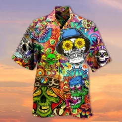 Outlet OUKU Men's Skull Shirt Summer Hawaiian Shirt Camp Collar Shirt Short Sleeve Shirt Turndown Hawaiian Designer Casual Outdoor Street Casual Red Blue Purple 3D Print S M L