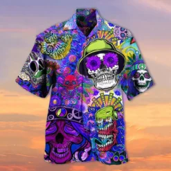 Outlet OUKU Men's Skull Shirt Summer Hawaiian Shirt Camp Collar Shirt Short Sleeve Shirt Turndown Hawaiian Designer Casual Outdoor Street Casual Red Blue Purple 3D Print S M L
