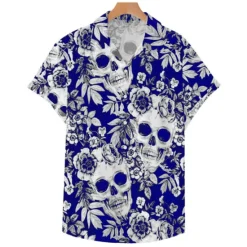 Best OUKU Men's Skull Shirt Summer Hawaiian Shirt Aloha Shirt Short Sleeve Shirt Turndown Fashion Designer Casual Street Casual Daily Black-White Red Blue S M L