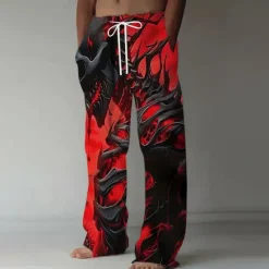 Clearance OUKU Men's Skull Skeleton Trousers Baggy Pants Casual Pants Mid Waist Dark Gothic Style Outdoor Holiday Elastic Drawstring Waist Linen-Like Pants with Pockets Summer Spring Fall 3D Print Red Blue Purple