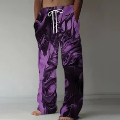 Clearance OUKU Men's Skull Skeleton Trousers Baggy Pants Casual Pants Mid Waist Dark Gothic Style Outdoor Holiday Elastic Drawstring Waist Linen-Like Pants with Pockets Summer Spring Fall 3D Print Red Blue Purple