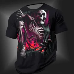 Discount OUKU Men's Skull T Shirt Short Sleeve T shirt 3D Print Crew Neck Shirt Punk Cool Designer Street Daily Sports Red Blue Orange Summer Spring Clothing Apparel S M L XL 2XL 3XL