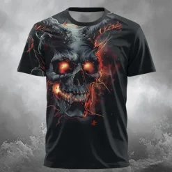 OUKU Men's Skull T Shirt Short Sleeve T shirt 3D Print Crew Neck Shirt Designer Gothic Party Street Casual Summer Spring Clothing Apparel S M L XL XXL XXXL Black