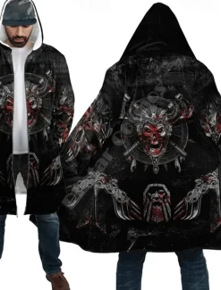 Hot OUKU Men's Skull Winter Coat Fleece Jacket Coat Warm Breathable Comfortable Streetwear Punk & Gothic Halloween Sports & Outdoor Daily Wear Going out Zipper Pocket Print Fall & Winter Hoodie Long Sleeve