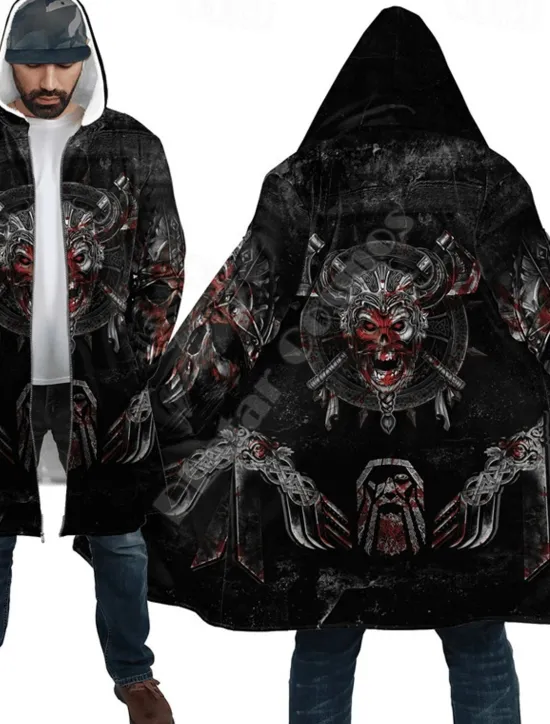 Hot OUKU Men's Skull Winter Coat Fleece Jacket Coat Warm Breathable Comfortable Streetwear Punk & Gothic Halloween Sports & Outdoor Daily Wear Going out Zipper Pocket Print Fall & Winter Hoodie Long Sleeve