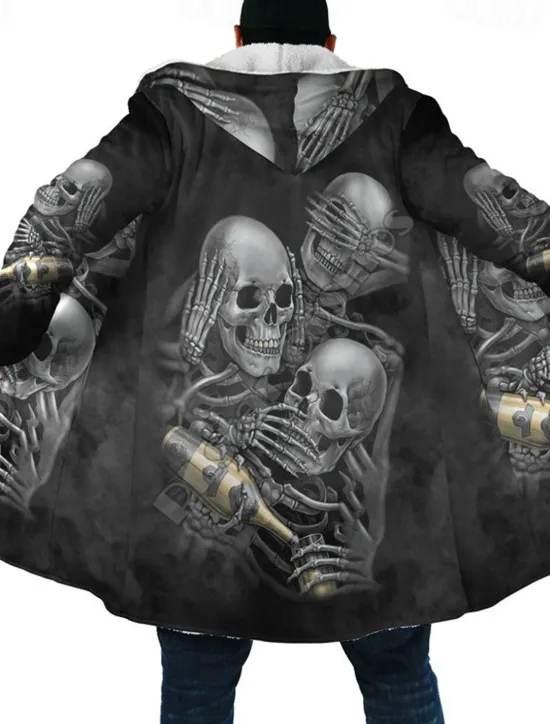 Hot OUKU Men's Skull Winter Coat Fleece Jacket Coat Warm Breathable Comfortable Streetwear Punk & Gothic Halloween Sports & Outdoor Daily Wear Going out Zipper Pocket Print Fall & Winter Hoodie Long Sleeve