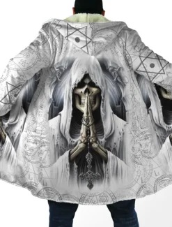 New OUKU Men's Skull Winter Coat Fleece Jacket Coat Warm Breathable Comfortable Fashion Streetwear Casual Daily Sports & Outdoor Daily Wear Going out Zipper Pocket Print Fall & Winter Hoodie Long Sleeve Black