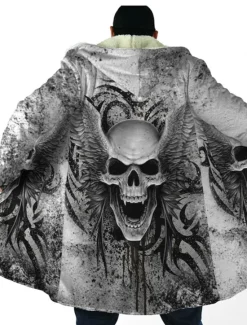 New OUKU Men's Skull Winter Coat Fleece Jacket Coat Warm Breathable Comfortable Fashion Streetwear Casual Daily Sports & Outdoor Daily Wear Going out Zipper Pocket Print Fall & Winter Hoodie Long Sleeve Black