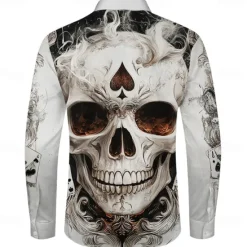 Best OUKU Men's Skulls Button Up Shirt Long Sleeve Fashion Casual Dark Party Evening Wear Street Daily Fall Winter Spring & Summer Shirt Collar Button Up 3D Print White