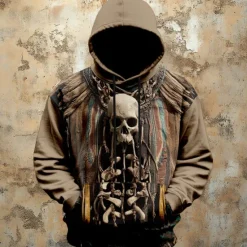 New OUKU Men's Skulls Hoodies Fashion Daily Long Sleeve Crew Neck Holiday Going out Streetwear Drawstring Fall Winter Designer Khaki