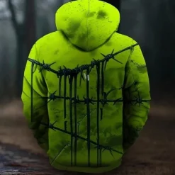 Hot OUKU Men's Skulls Hoodies Sweatshirt Fashion Cool Long Sleeve Crew Neck Party Holiday Streetwear Drawstring Fall Winter Designer Green