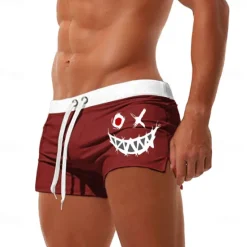 Hot OUKU Men's Smile Face Swim Shorts Board Shorts Swimming Trunks Mid Waist Fashion Designer Surfing Holiday Beach Pocket Drawstring Elastic Waist Designer Clothing Apparel