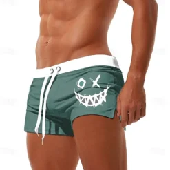Hot OUKU Men's Smile Face Swim Shorts Board Shorts Swimming Trunks Mid Waist Fashion Designer Surfing Holiday Beach Pocket Drawstring Elastic Waist Designer Clothing Apparel
