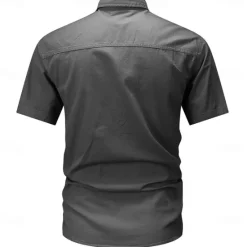 Outlet OUKU Men's Smile Face Work Shirt Western Shirt Cargo Shirt Short Sleeve Casual Tactical Going out Summer Spring Autumn Turndown Buttons Print Black Green Dark Blue Beige Gray