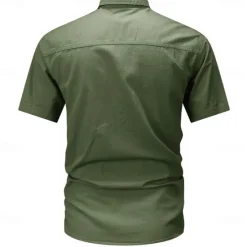 Outlet OUKU Men's Smile Face Work Shirt Western Shirt Cargo Shirt Short Sleeve Casual Tactical Going out Summer Spring Autumn Turndown Buttons Print Black Green Dark Blue Beige Gray
