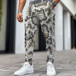 Discount OUKU Men's Snakeskin Dress Pants Mid Waist Fashion Business Casual Formal Outdoor Street Zipper Pocket Summer Spring Fall 3D Print Silver