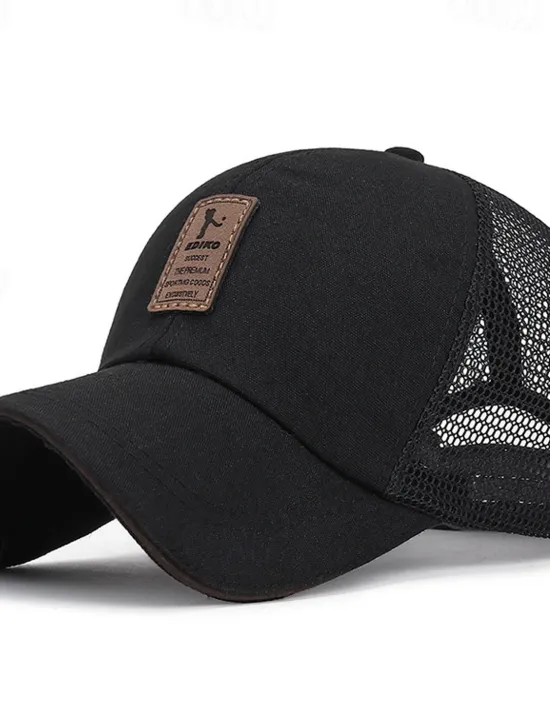 Outlet OUKU Men's Snapback Hat Baseball Cap Trucker Hat Mesh Cap Black White Polyester Mesh Back Travel Beach Outdoor Vacation Plain Adjustable Sunscreen Breathable Fashion