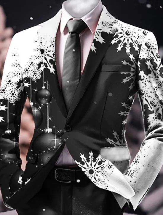 Hot OUKU Men's Snowflake Long Sleeve Turndown Business Work Wear to work Going out Buttons Print Multi Pocket
