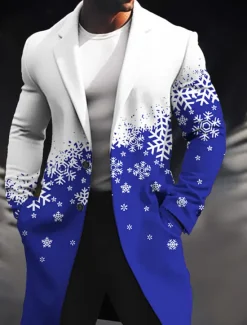 OUKU Men's Snowflake Winter Coat Overcoat Coat Warm Breathable Comfortable Business Casual Christmas Work Wear to work Pocket Print Fall & Winter Turndown Long Sleeve Wine Blue Purple